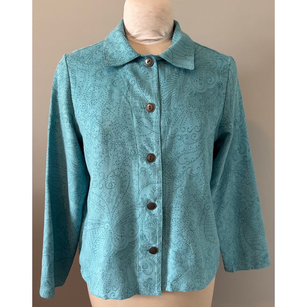 Chicos Turquoise Aqua Paisley Size 1 Women’s Shacket Soft Long Sleeve Size 8/10